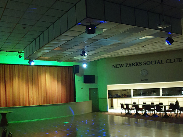 the stage in social club leicester after a full music gear installation