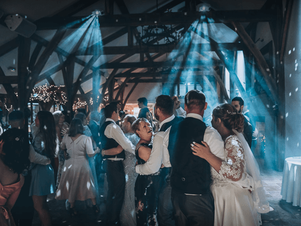 lighting effects installed into a wedding venue. Mood lighting during the first dance.