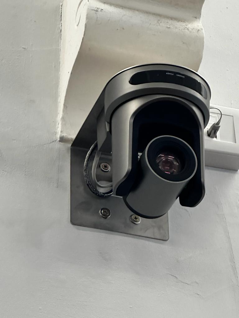wall mounted camera for live streaming as part of a church audio visual installation